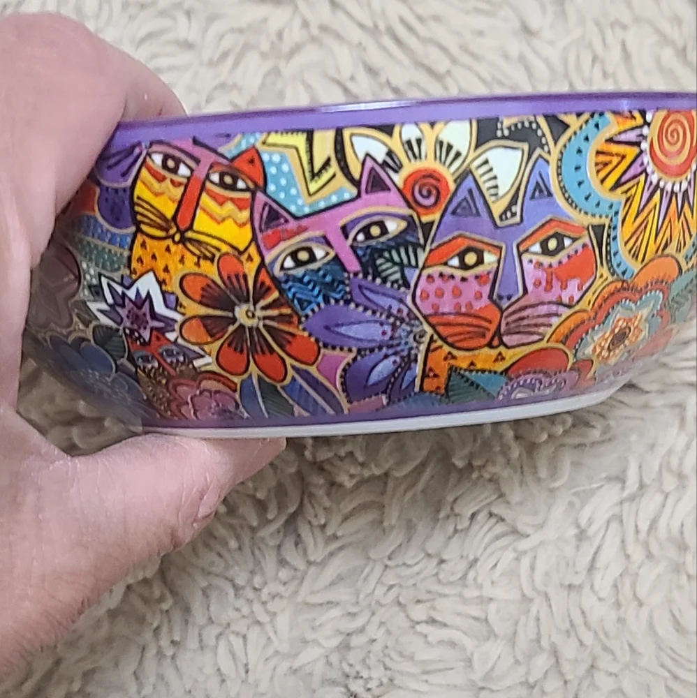 Laurel Burch Colorful Carlotta Cat Ceramic Design Bowl - Picture 5 of 7